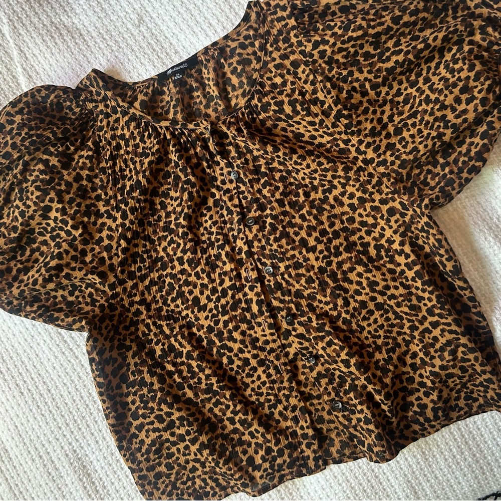 Madewell 100% cotton Leopard Print Puff Sleeve Blouse